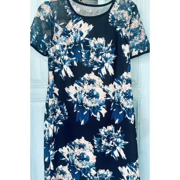 Catherine Catherine Malandrino Sz6 Floral Sheath Dress Blue Black Watercolor - Picture 7 of 10